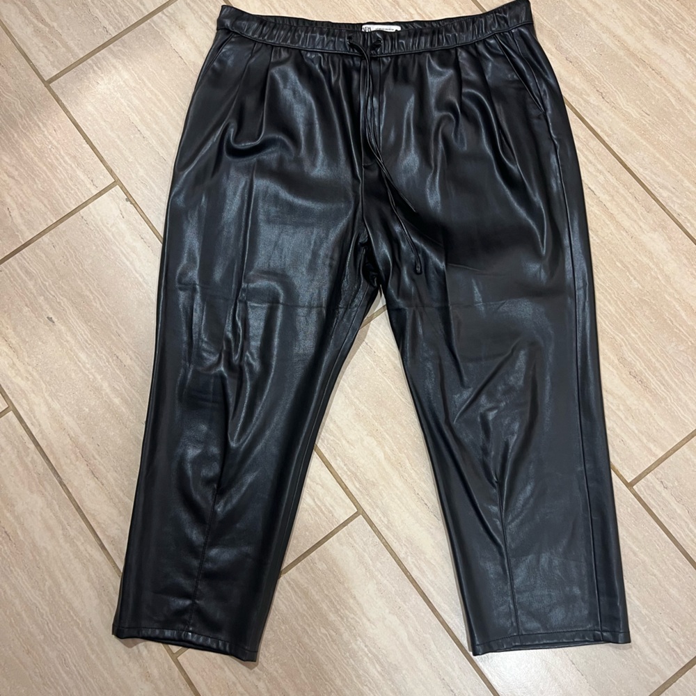 ZARA CROPPED LEATHER JOGGERS